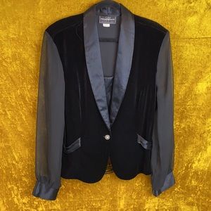 Molly Malloy Vintage Black Velvet Sheer Blazer XL